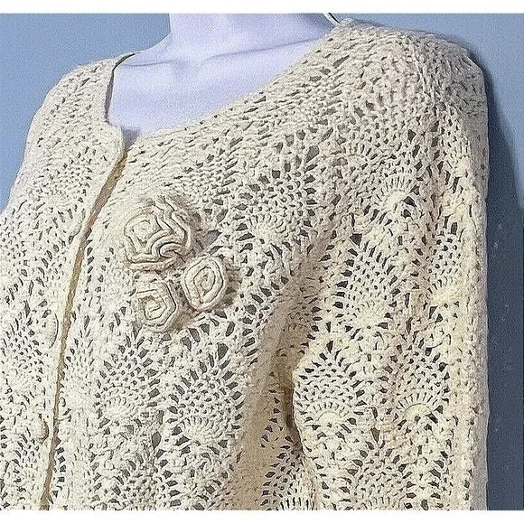 Vtg‎ Crochet Cardigan Women Large Cottagecore Grannycore Boho Country Artsy Fall - Picture 3 of 10